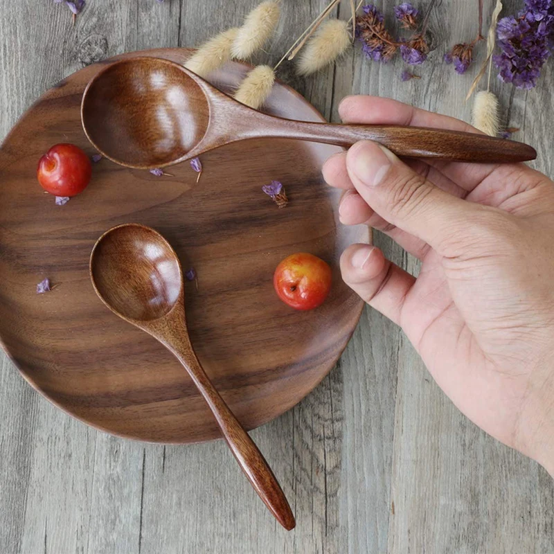 Wooden Spoons For Eating, 6 Pieces Natural Wood Eating Spoon, 7 Inch Eco-Friendly Handmade Teaspoon For Dinner, Salad Desserts,