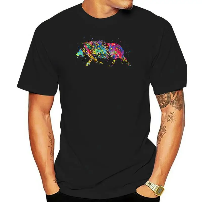 Men Wild Boar t shirt Knitted 100% cotton Crew Neck gents Cute Comfortable summer Pattern shirt