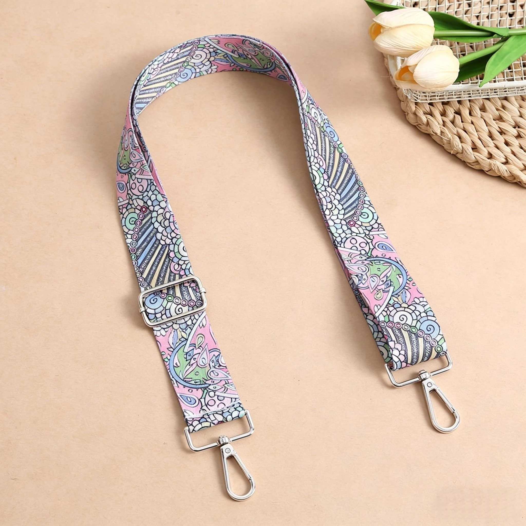 Adjustable Wide Crossbody Bag Strap Bohemian Paisley Printed Replacement Shoulder Belt for Women Handbag