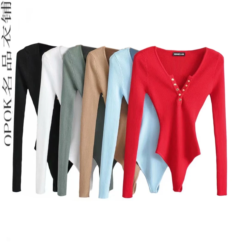 

Эластичная облегающая женская трикотажная кофта с V-образным вырезом и длинными рукавами, однотонная, для осени