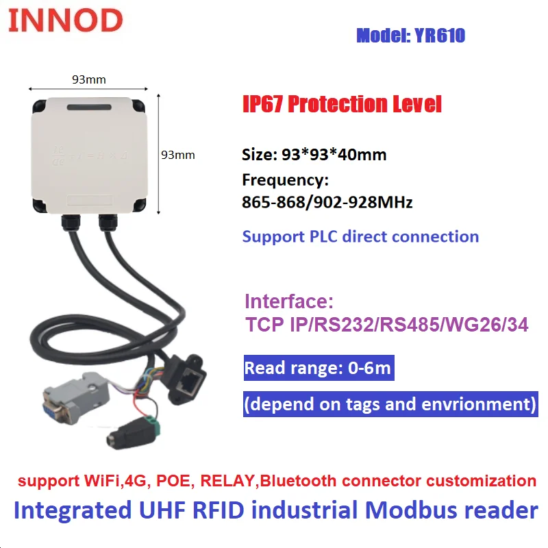 Industrial 0-6m Read Range Mini UHF Modbus RFID reader PLC Connect RFID antenna UHF Reader For Production Line Process