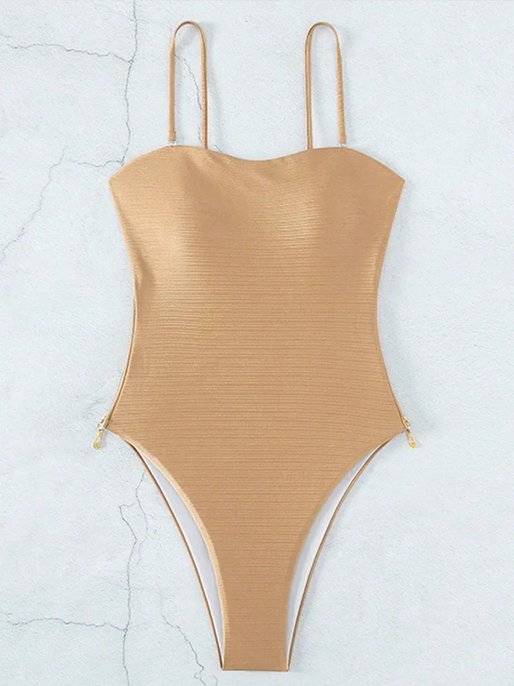 مثير الصلبة السباغيتي حزام بيكيني النساء ملابس السباحة عالية الخصر عارية الذراعين الشاطئ البيكينيات 2025 جديد الصيف ملابس السباحة قطعة واحدة ملابس السباحة #4