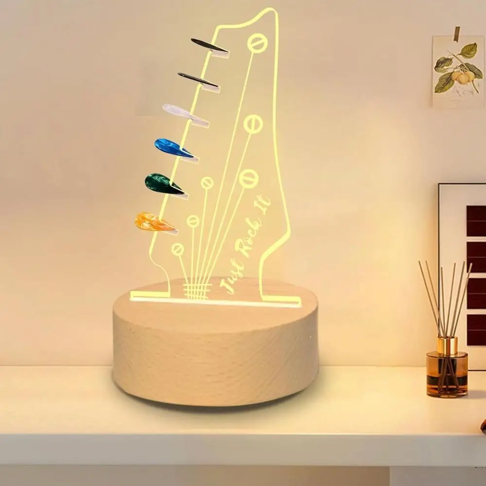 

Light Up Guitar Pick Holder Acrylic Headstock Shape Guitar Pick Display Stand with Light Simple Design Night Light