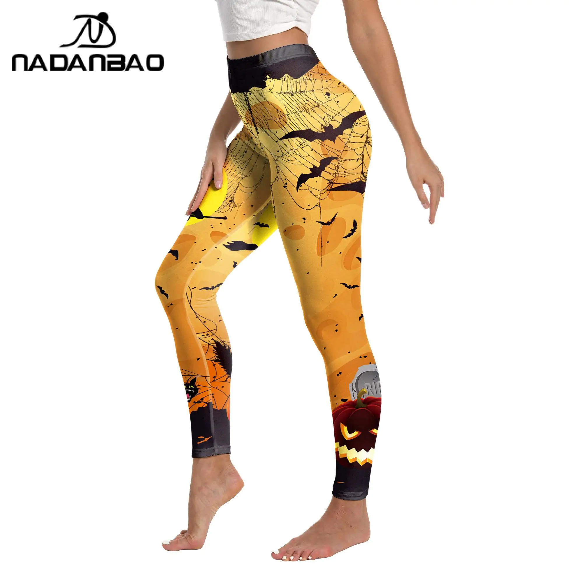 Nadanbao-mallas push Up con estampado 3D para mujer, Leggings sexys de cintura alta, estilo oscuro nocturno, ideal para Halloween y Carnaval, novedad de verano