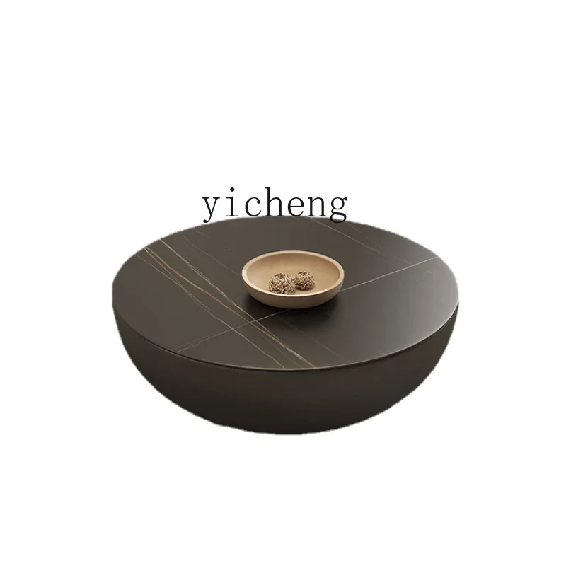 

round Black Stone Plate Small Apartment Living Room Creative Designer Coffee Table