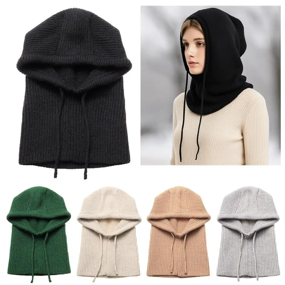 

Fashion Knitted Balaclava Hat Drawstring Hat Scarf Dual-purpose Ski Mask Caps Windproof Pullover Cap Outdoor