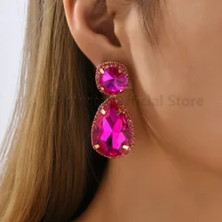 Fashion Geometric Shiny Glass Dangle Earrings For Women Luxury Statement Alloy Elegant Jewelry Gifts Party Christmas Pendientes