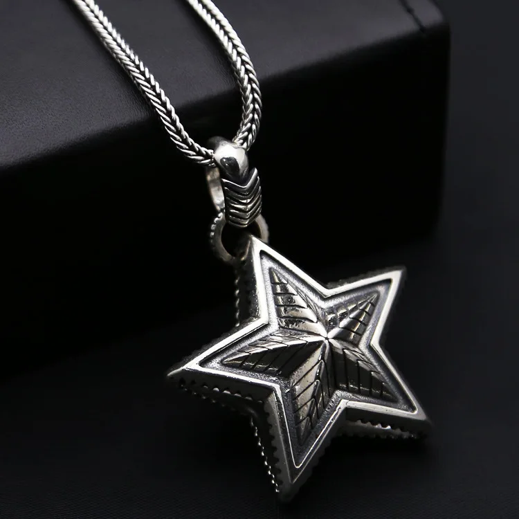 

European and American Sterling Silver Exaggerated Star Necklace Pendant Male Punk Trend Hip Hop Style Jewelry Vintage Sweater Ch