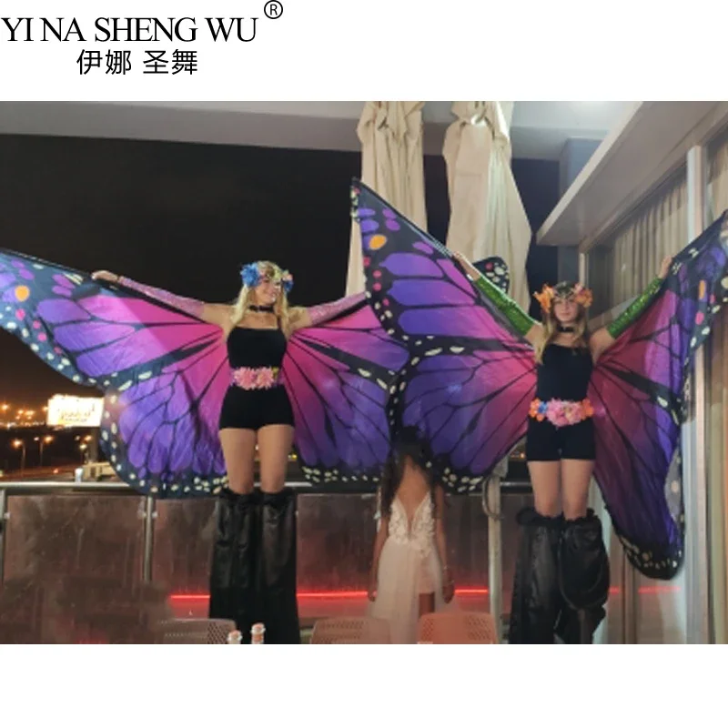 Костюм для танца живота для женщин и взрослых, комплект ISIS с крыльями бабочки, детский наряд для выступлений, профессиональная танцевальная одежда с сумкой-палочками