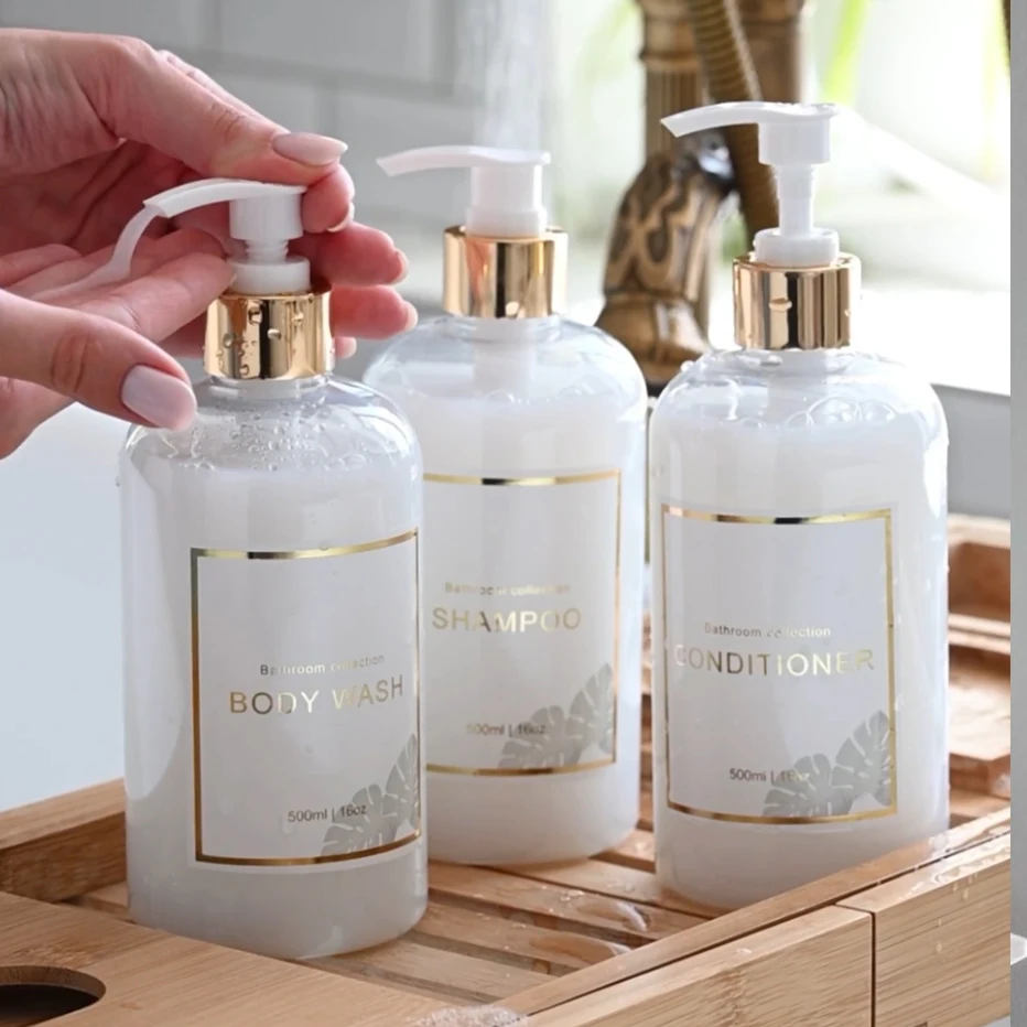 3pcs500ml Bathroom Dispensers Shampoo and Conditioner Dispenser Bottles Refillable Lotion Press Type Bottle Bathroom Accessories