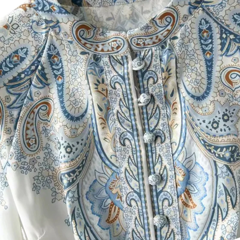 Bohemian Style Party Dress Women Lapel Short Sleeved Printed Floral Dresses Ladies Spring Summer Elegant Slim A-line Midi Robe