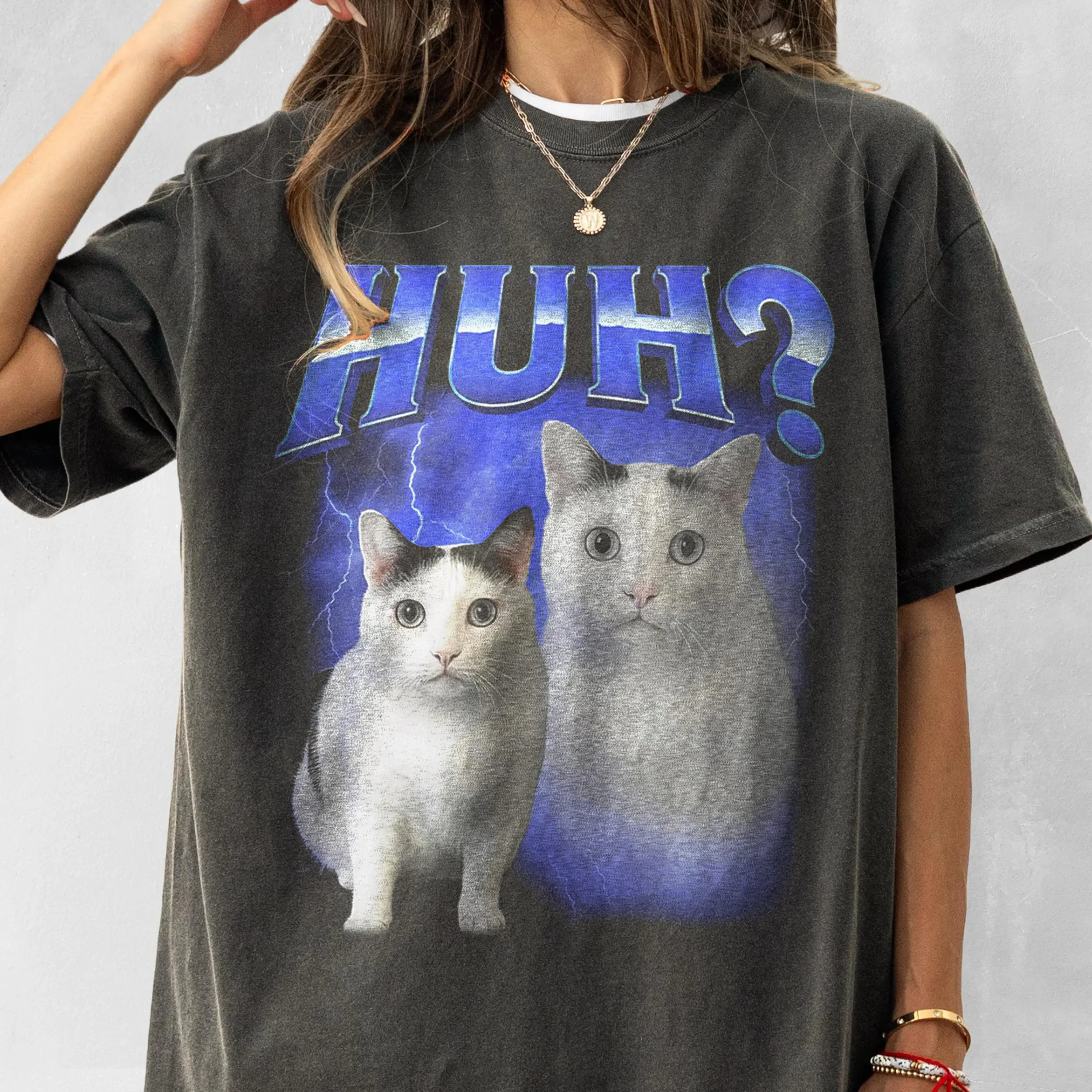 HUH Funny Dank Cat Meme Tee Shirt Gift for Woman and Man, Ugly Shirts, Unhinged T-shirt, Goofy Ahh Cats Clothes