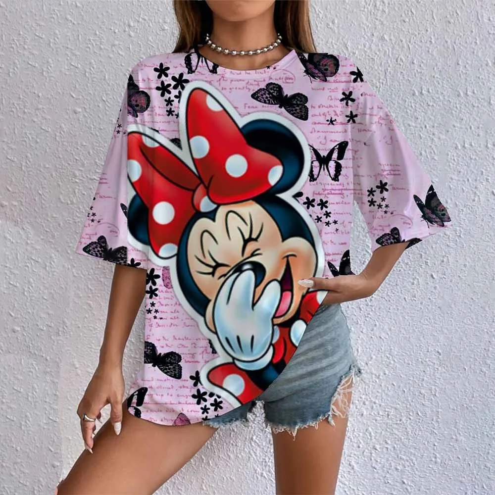 جديد ديزني سلسلة ميكي وميني موضوع تي شيرت قميص الحلو كول الشارع الصيف تي شيرت المتضخم النساء الكبار والأطفال