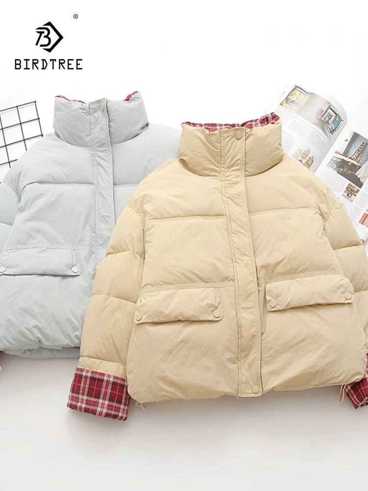 

New 2025 Autumn Padded Jacket, Women Mock Neck Plaid Patchwork, Preppy Style Commute Warm Loose Soft Outerwear, Winter C5O940CC