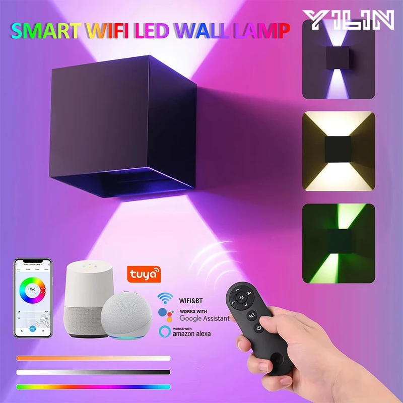 WIFI Smart Outdoor LED Wall Lamp IP65 Waterproof Aluminum Cube Light RGBCW Color Change Tuya APP Remote Control Work With Alexa