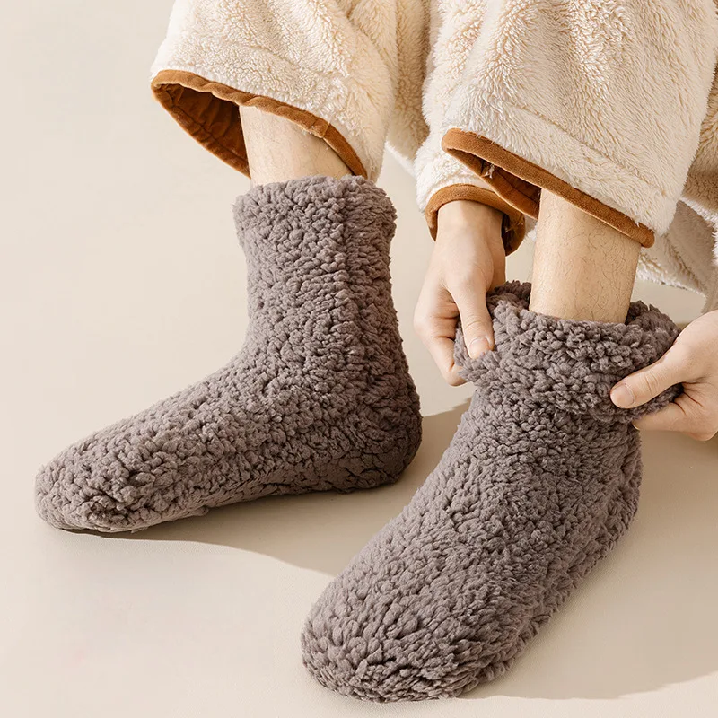 1/2 Paar verdickte Winter-Thermo-Bodensocken, einfarbig, Teppich-Schlafsocken, flauschig, weich, für Damen, rutschfeste Boden-Slipper-Socken