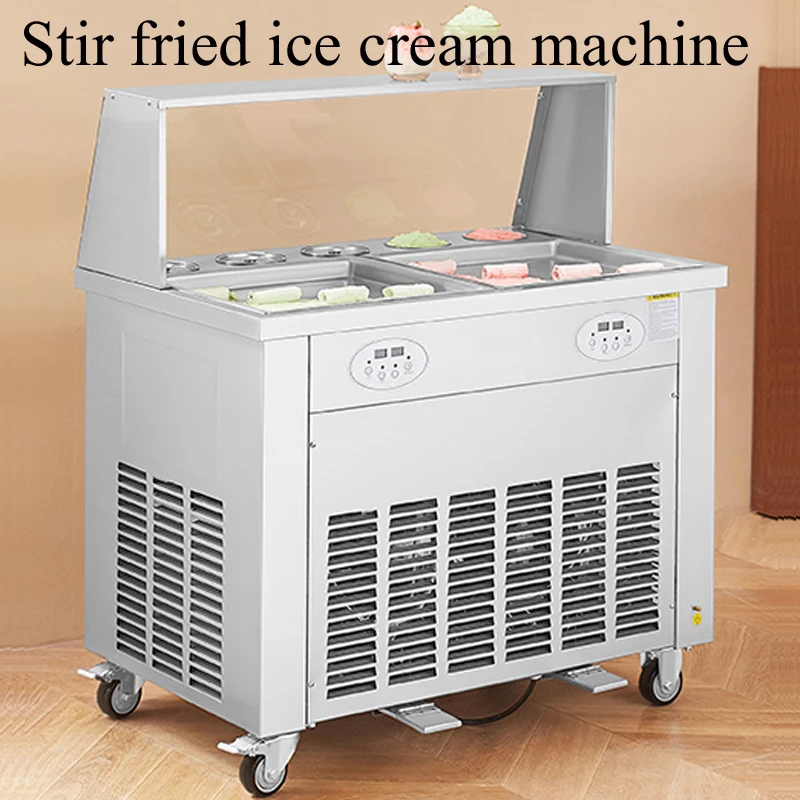 Double-Pan Fry Ice Cream Maker Commercial Yogurt Frying Machine Fried Ice Cream Roll Machine Pot Stir-Fried Milk Roll Machine