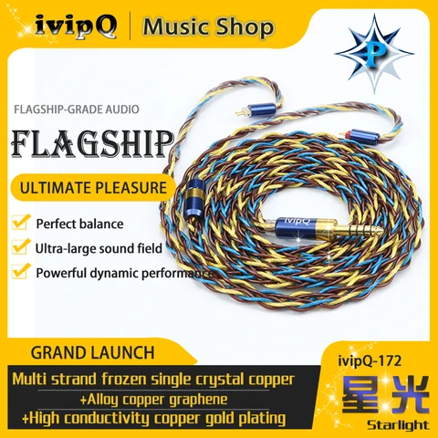 Cabo de Atualização para Fone de Ouvido HiFi IvipQ-172 Starlight 8 Núcleos com Condutores Mistos, Fio de Substituição com 2 Pinos 0.78 MMCX IE900 para FH19 GGC IQ-03