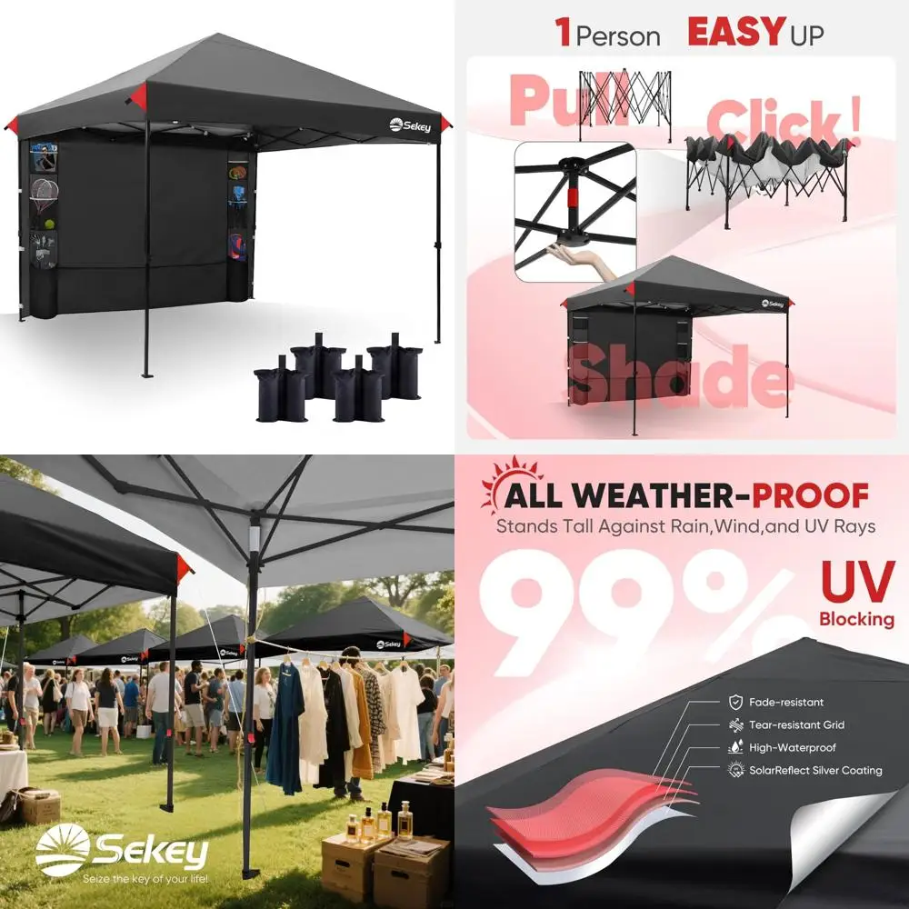 

10x10 Instant Pop Up Canopy with Pockets, Easy One-Push Setup Outdoor Gazebo, UPF50+ Sun Protection, Portable Shelter for Outdoo