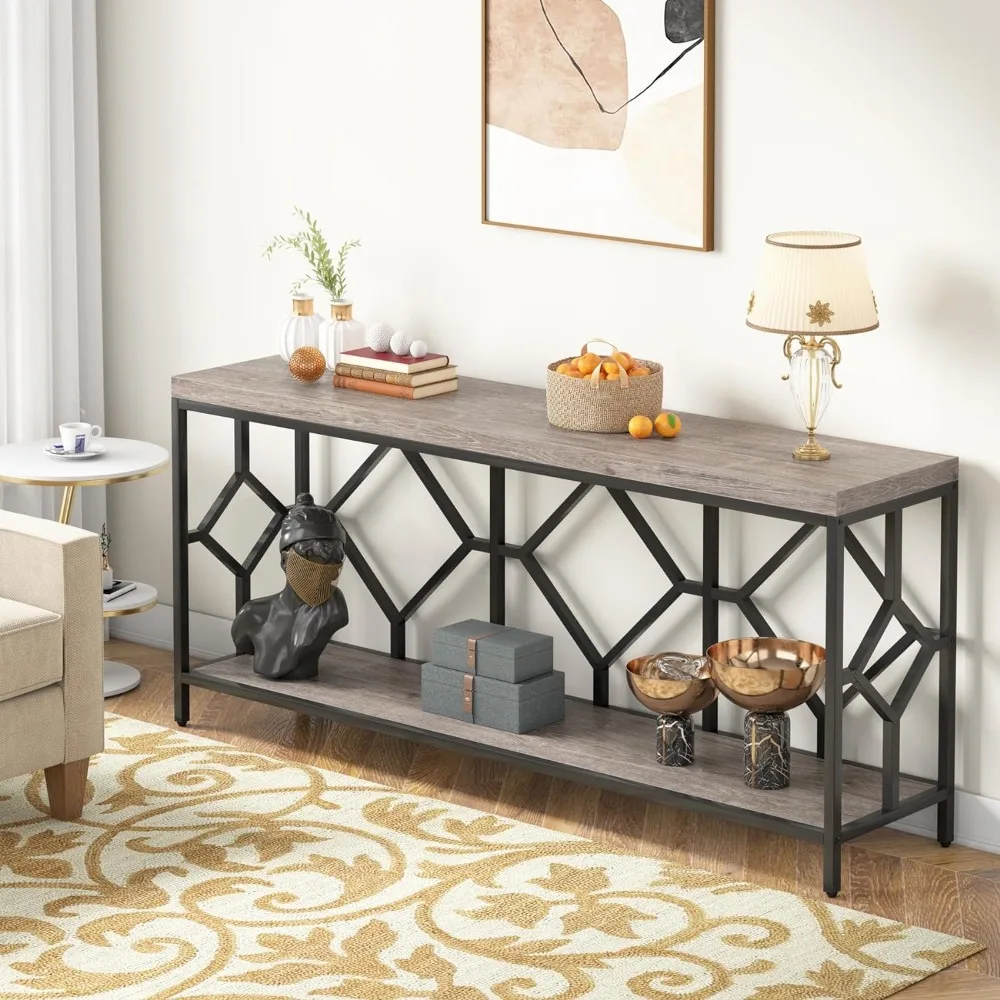 71 Inch Extra Long Sofa Table, Narrow Long Sofa Console Tables Behind Couch Table with Open Storage Shelf
