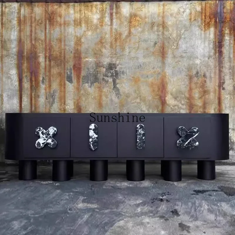 

Medieval creative solid wood designer household Italian simple marble living room audio-visual cabinet FT