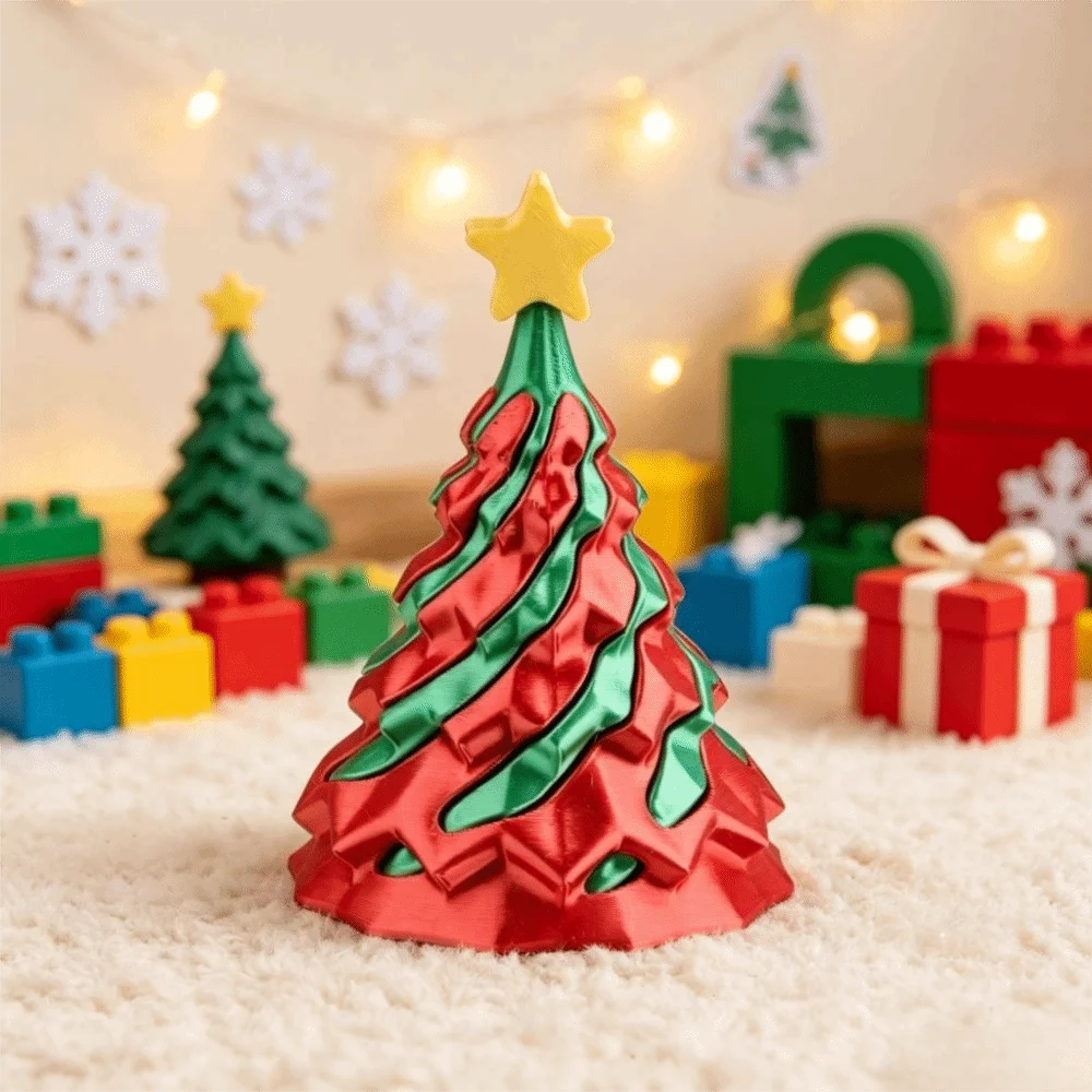 Passthrough 3D Printed Christmas Tree Spiral Swirl Cone Fidget Pyramid Shape Dual Color Reduce Pressure Gift for