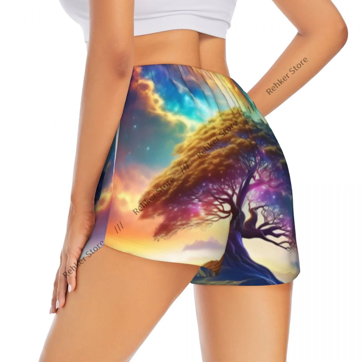 

Шорты для йоги для женщин Шорты для фитнеса Байкерские шорты для бега Дерево Звездное небо с облаками Быстросохнущая спортивная одежда с карманом