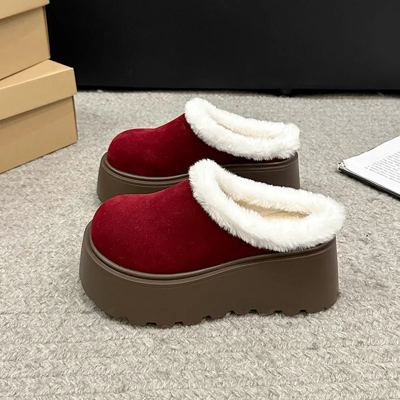 Fur Shoes Flock Cover Toe Ladies' Slippers Low Slipers Women Winter Footwear Platform Loafers Luxury Slides Plush 2024 Designer image 3