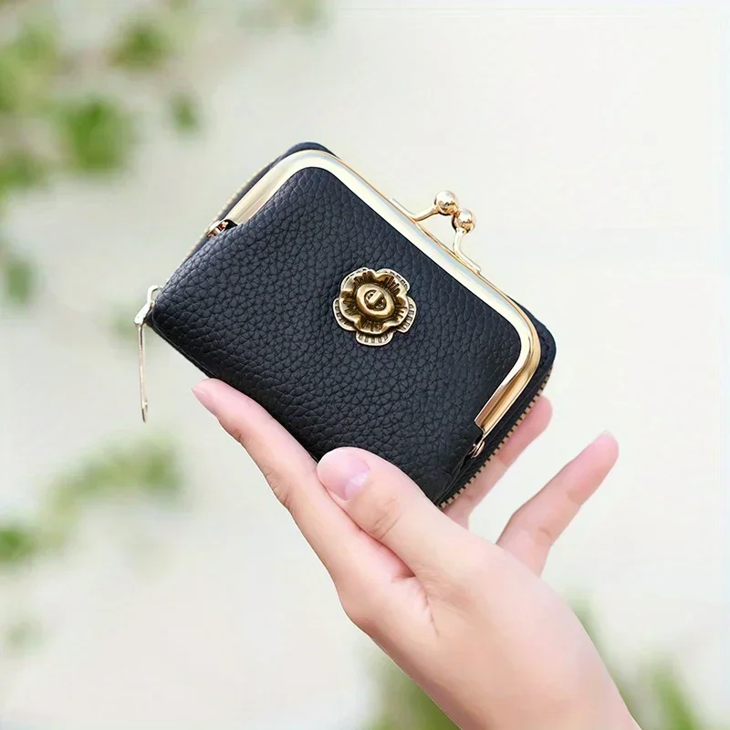 2024 New Women's Short Wallet Lychee Pattern Zero Wallet Zipper Organ Card Bag Mini Small Bag Multi slot Coin Clip Bag