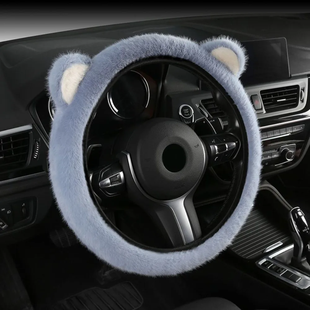 New Non-slip Steering Wheel Cover Cute Warm Steering Cover Soft Stretchy Cat Ears Steering Wheel Cover for Car Steering