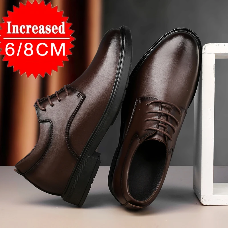 Luxury Men Leather Shoes men's Office business thick sole formal shoes Height Increase Insole 6/8cm casual soft sole shoes
