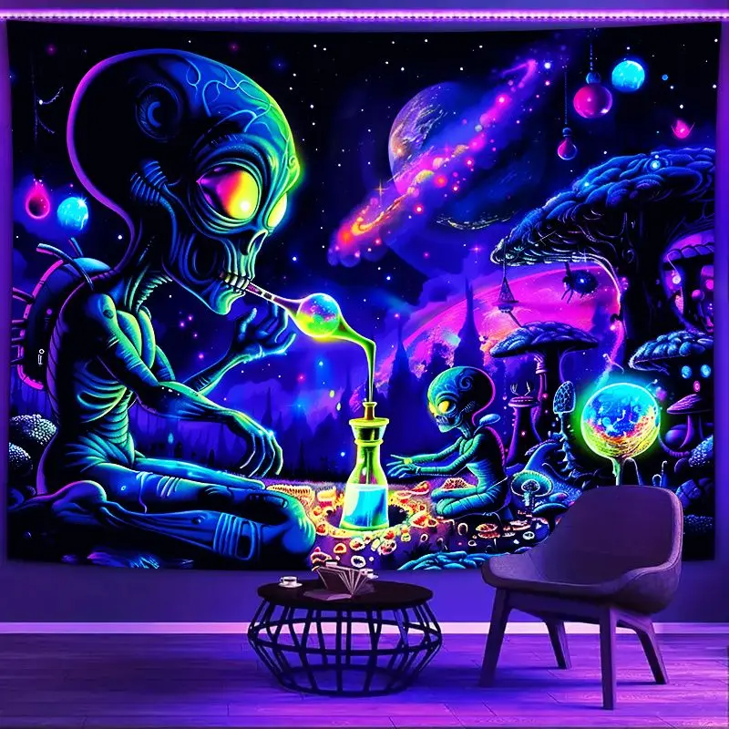 VIKAMA Alien Hand Cranked Pot Psychedelic Mushroom Nebula Tapestry, Hippie Wall Art for Bedroom Living Room