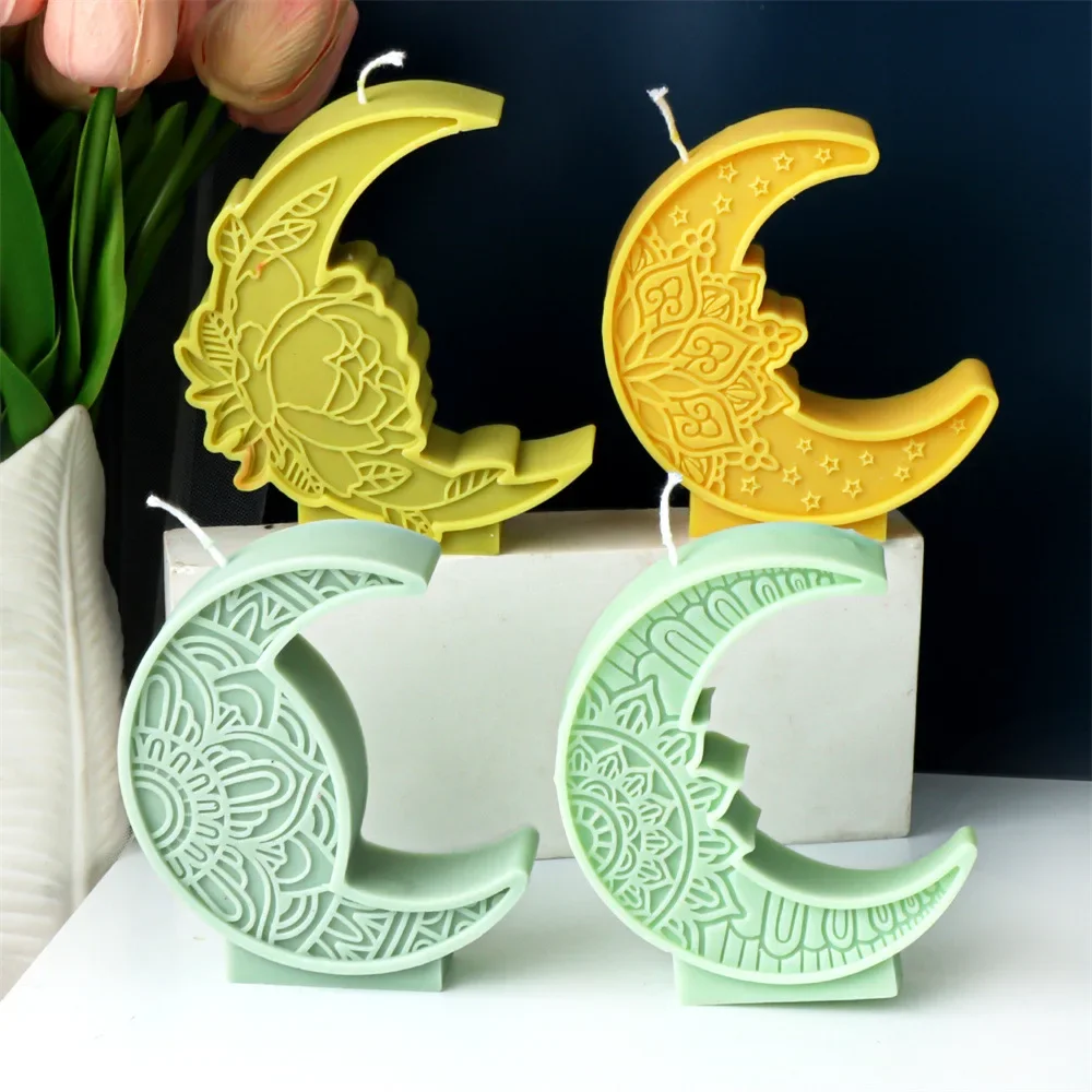 

3d Lace Embossed Pattern Silicone Molds Eid Al-Fitr Moon Candle Mould Moon Aromatherapy Plaster Resin Candle Making Supplies