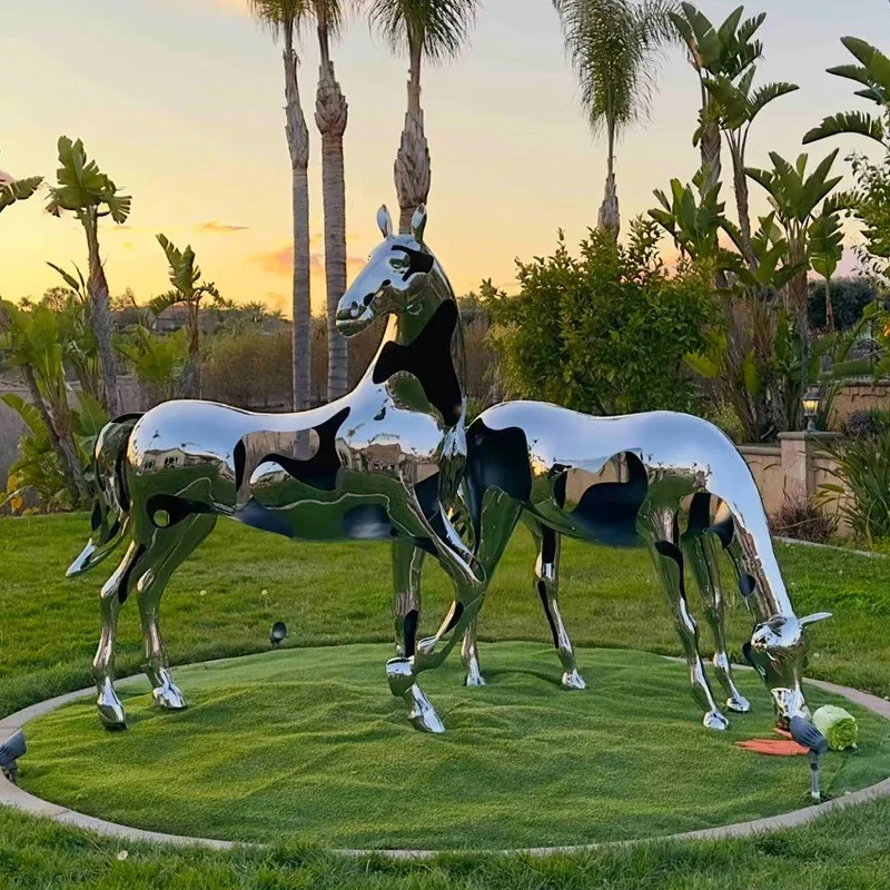Abstract art large horse sculpture decoration 304 stainless steel garden animal decoration