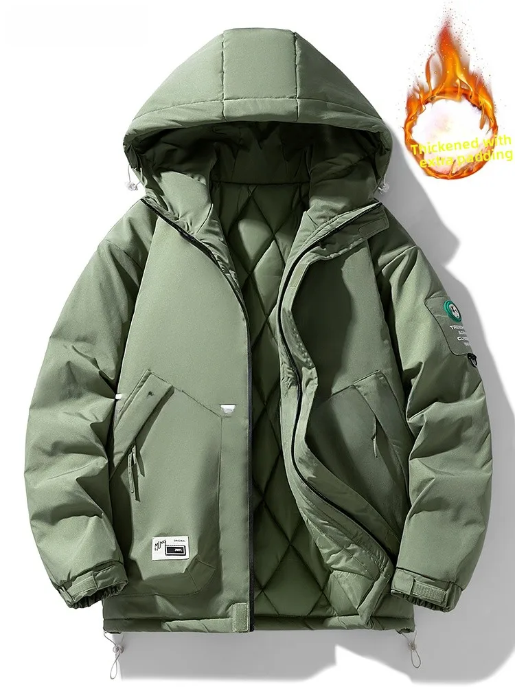 

Men's Workwear Cotton Jaet Autumn Winter Thiened Warm Hooded Loose plus Size Anti-Cold Clothes Faionable Urban Sle