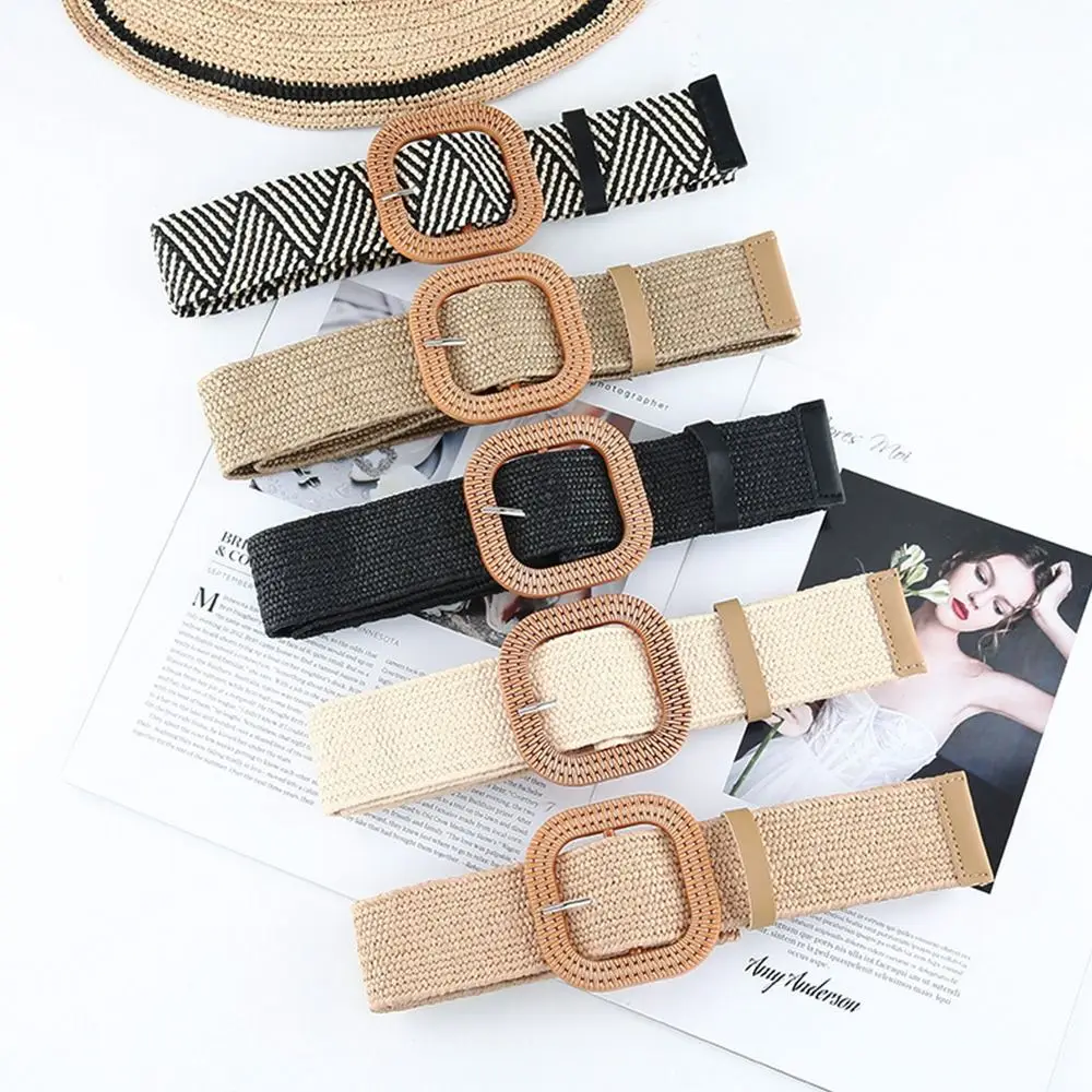 Fashion Bohemian Elastic Wide Braided Waistbelt Waist Belt Straw Belt