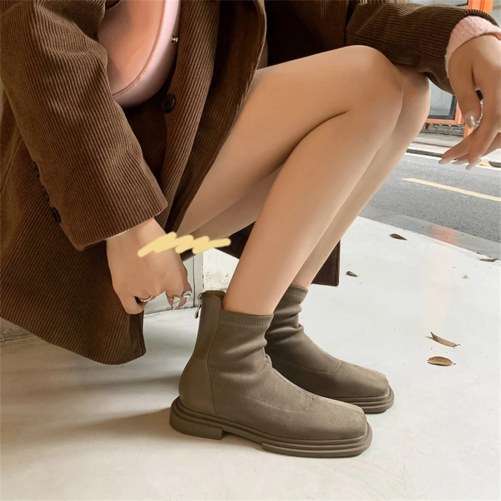 FEDONAS Fashion Women Ankle Boots Low Heels Warm Autumn Shoes Woman Round Toe Zipper Short Motorcycle Boots New Quality Shoes