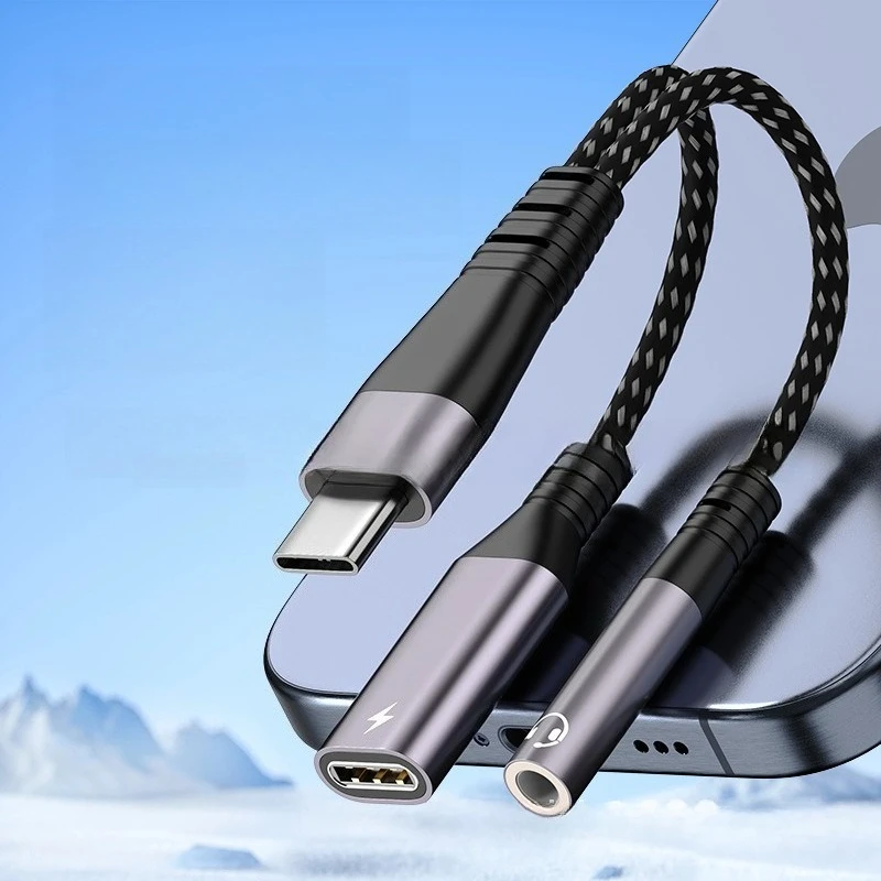 2in1 USBC To 3.5mm Headphone Jack Type C PD Audio Aux Adaptor for IPhone 15 IPad Pro Xiaomi14 Huawei Mate.