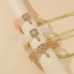 Stylish Bridal Style Corner Beaded Headband Bridal Wedding Embellishments Jewelry Necklace Handmade Adjustable Length