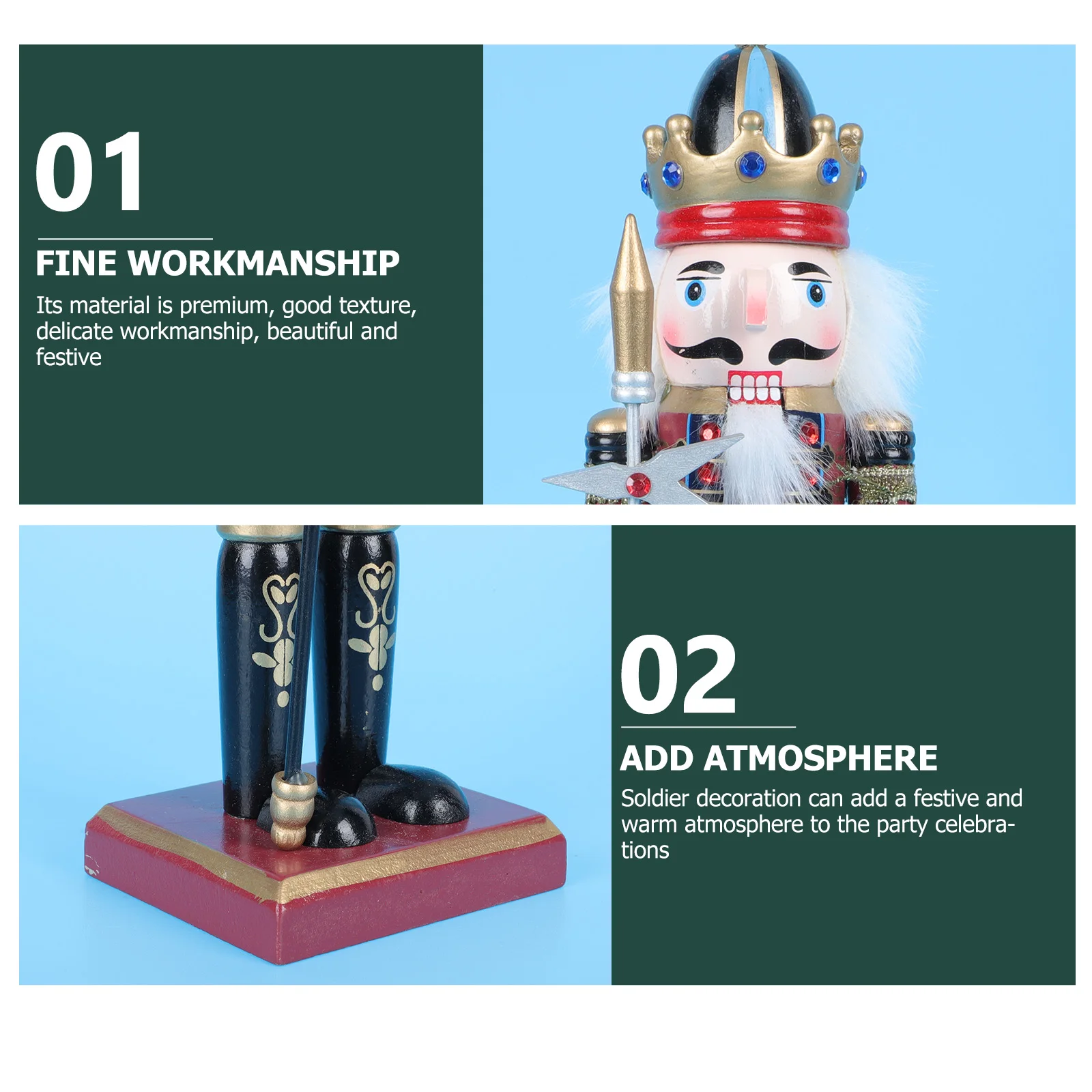 

Nutcracker Soldier Ornament Puppet Wooden Christmas Decoration Figurine Cotton Walnut Desktop Xmas