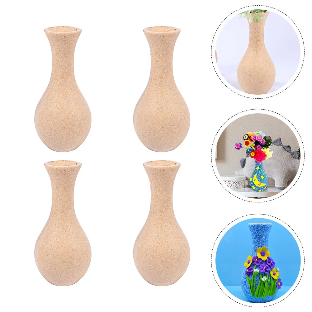

4 Pcs Plants DIY Vase Model Desktop Flower Bottle Novel Wooden Artistic Colorful Beige Decor