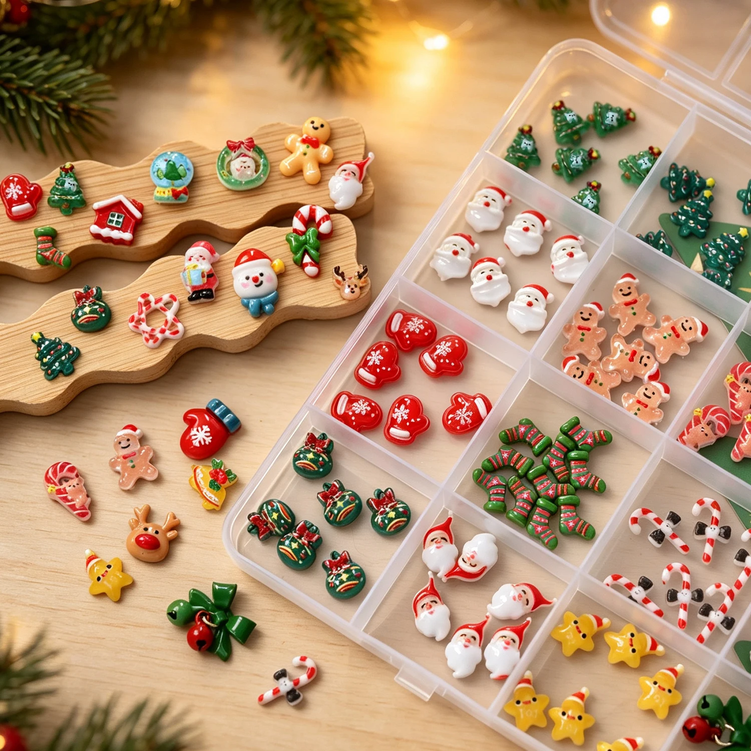 24grid 3D Kawaii Weihnachtsmann/Schneemann/Elch/Handschuhe/Glocke/Bonbon/Weihnachtsbaum Nagelcharms Flache Rückseite Harz Weihnachts-Winter-Nagelsteine – Detail 5