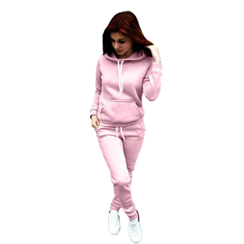 Women Classic Solid Color Tracksuit Autumn/Winter Warm Cotton Hooded Sweatshirt Suits Plus Size Clothing Sets S-4XL