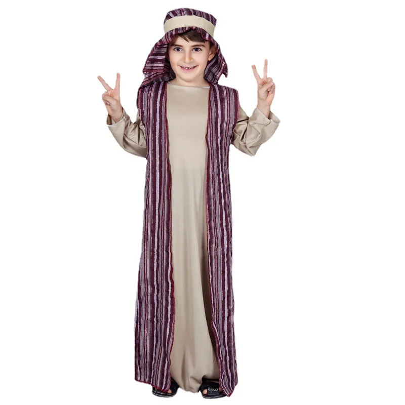 Funny Arabian Costume Masquerade Performance Costume Hat Robe Party Dress Stage Costume Little Boy Prince Costume Props