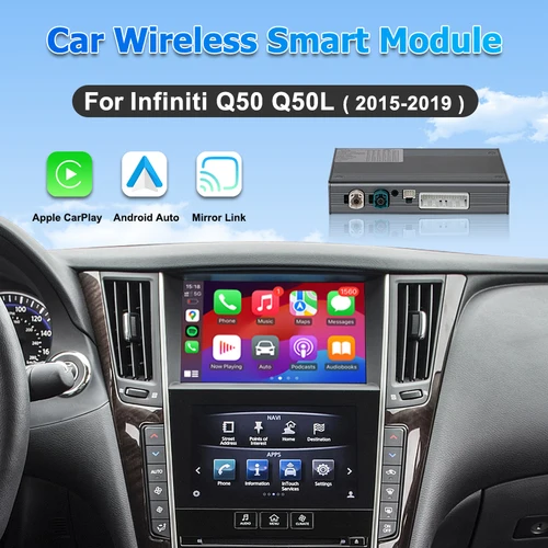 Adaptador inalámbrico Plug-and-Play CarPlay y Android Auto para Infiniti Q50 Q50L 2015–2019 – Admite Mirror Link y navegación en línea