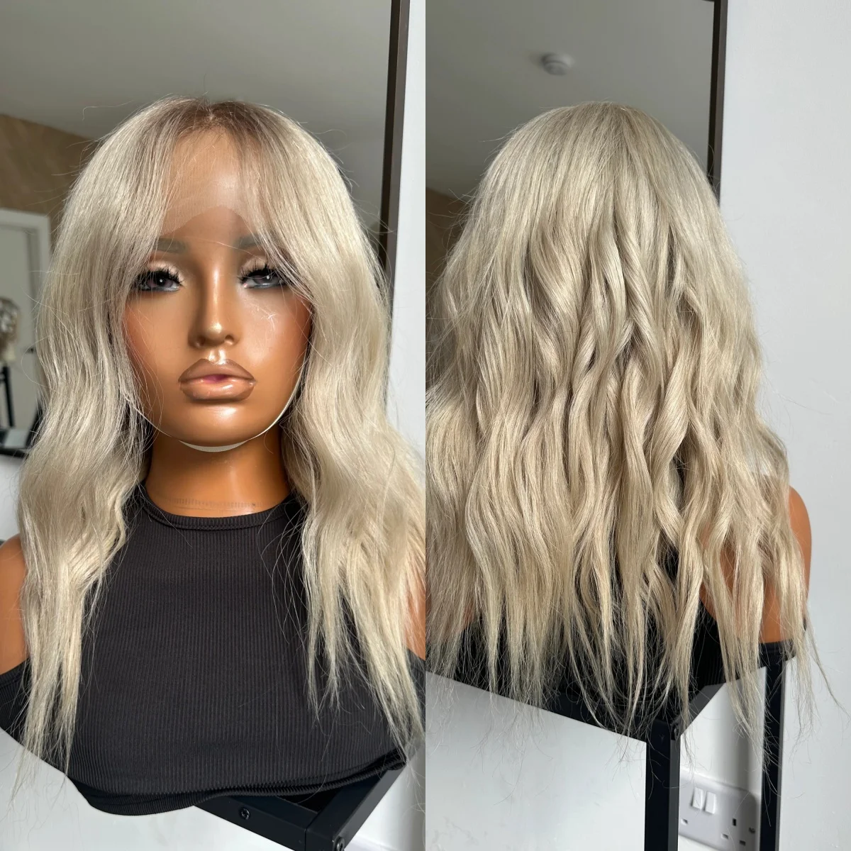 

New Style Ombre Ash Blonde Natural Wave Synthetic Lace Top Wigs Shadow Roots High Quality 16 Inches 180% High Density Daily Wigs