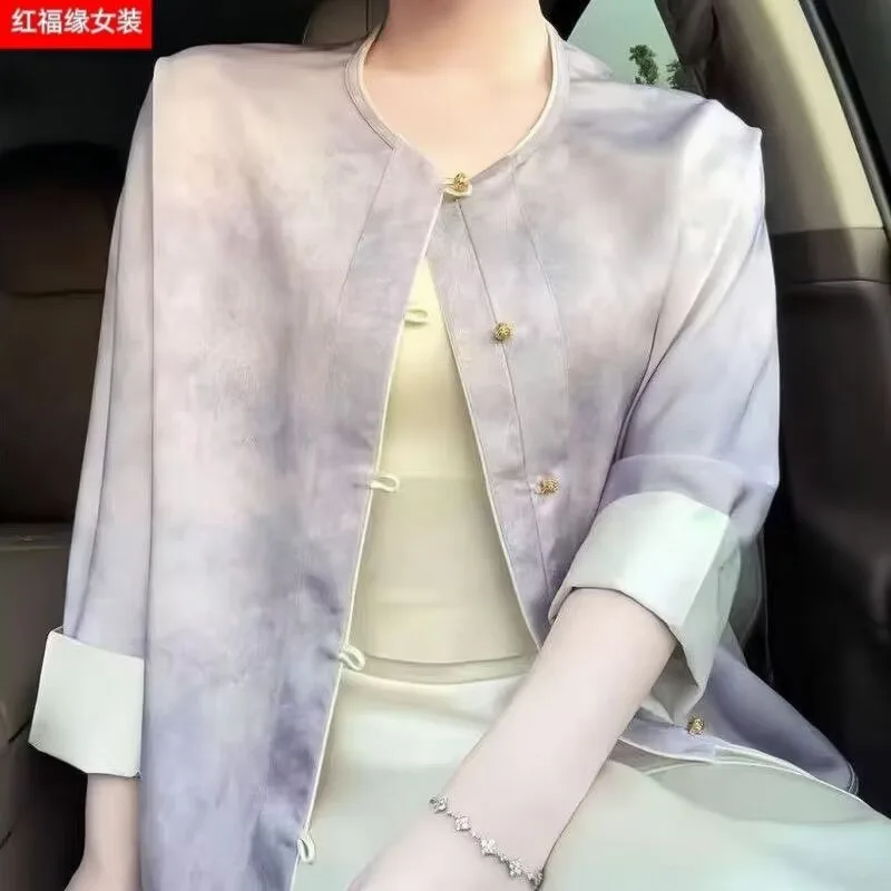 2025 Spring Autumn Temperament Highlights White Plate Buckle Women's Loose Double-Sided Wear Chinese Style Sunscreen Jacket Top