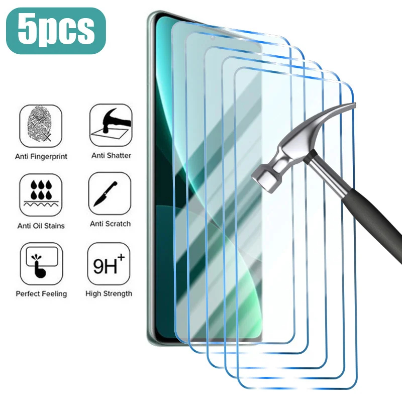 5PCS Protective Glass For Xiaomi Poco X5 X4 M4 M3 Pro 5G F4 F3 X3 GT M5 M5S Screen Protector for Xiaomi 12T 11T Pro 12 Lite 12X