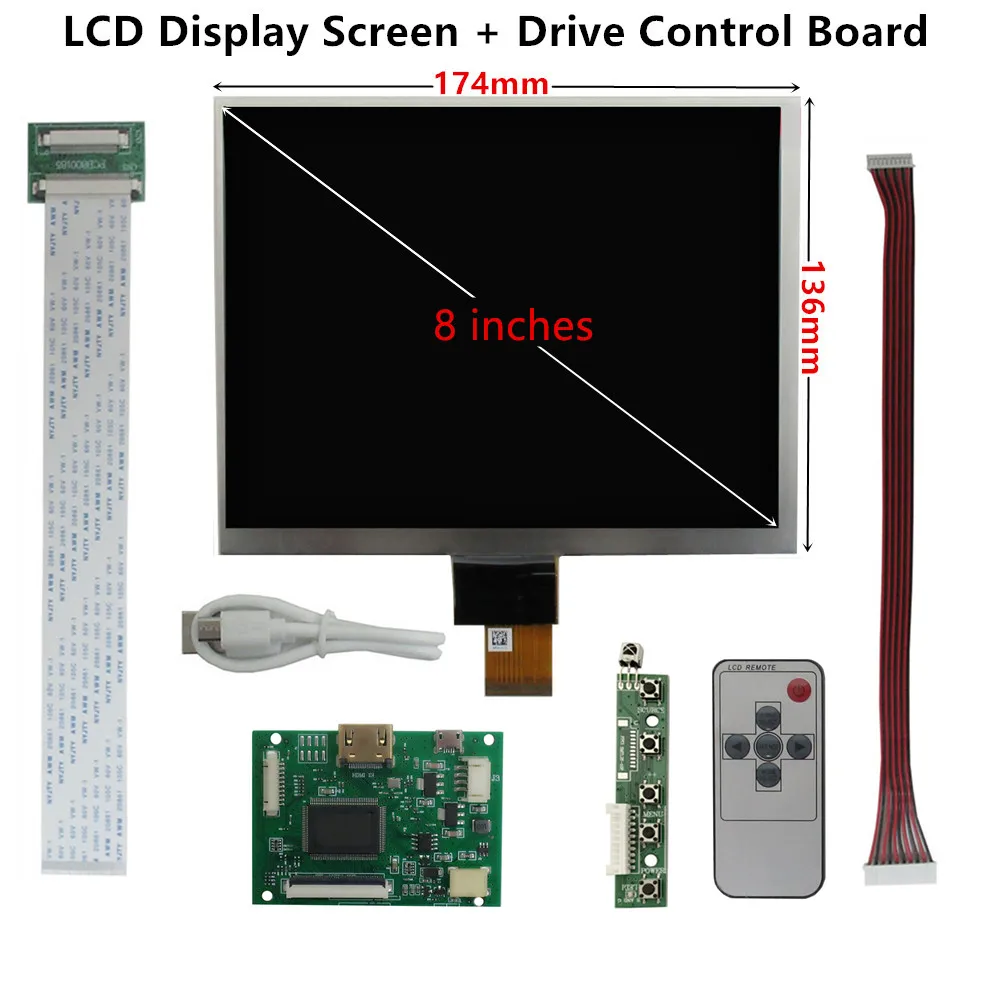 8 Inci 1024*768 IPS 4:3 Tampilan Layar Monitor LCD Papan Kontrol Driver Digitizer Layar Sentuh untuk Raspberry Pi PC Sub Layar