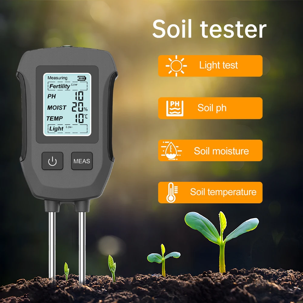 5 in 1 Digital LCD Soil Meter PH/Moisture/Temperature/Nutrient/Sunlight Soil Tester with Backlight for House Plants Garden Lawn
